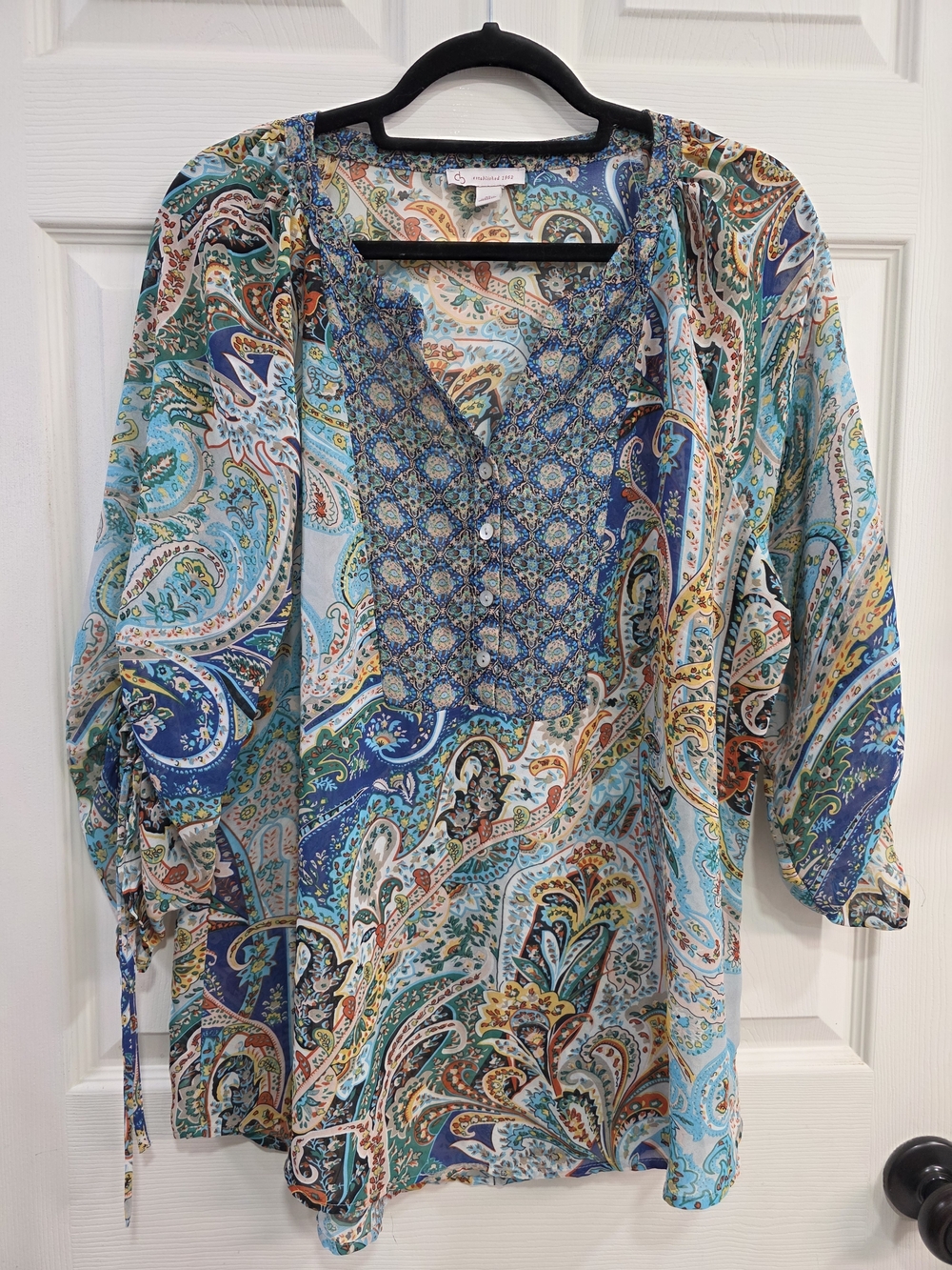 CB Established 1962 Boho Paisley Print Women's Blouse - Teal Blue